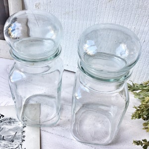 Vintage French 2 FLACONS OLD POTS in antique glass France cooking Shabby decoration campaign pharmacy beauty perfume