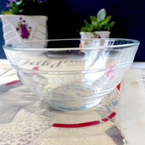 3 DURALEX old glass BOLS, set of 3, antique French milk coffee bowl, fruit bowl, soup bowl, breakfast bowl, mug -