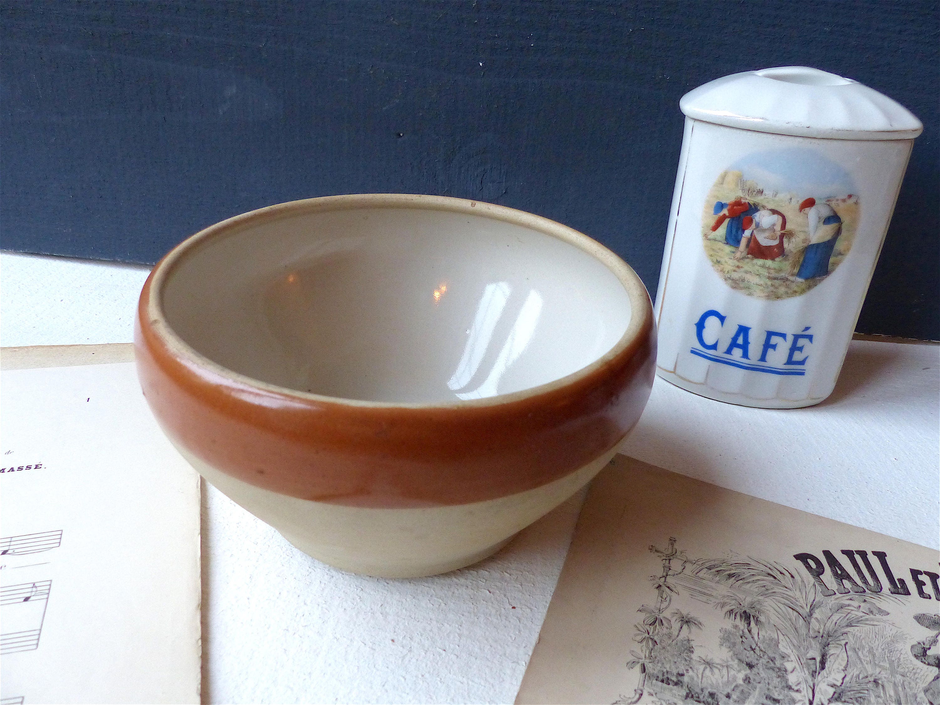 Vintage Français Plat Saladier en Grès Digoin Ancien Decor Shabby France Campagne Ferme Deco Rustiqu