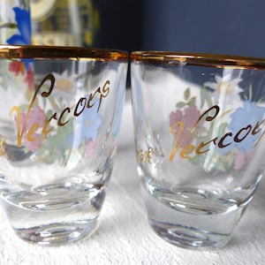 Antico francese 3 Bicchieri da bistrot liquore alcolico Fleurs Lans en Vercors Bicchiere vintage francese con decorazioni floreali Francia