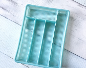 CUTLERY RANGE vintage blue cutlery tray old rustic kitchen FRANCE decor knives forks spoons coffee tea