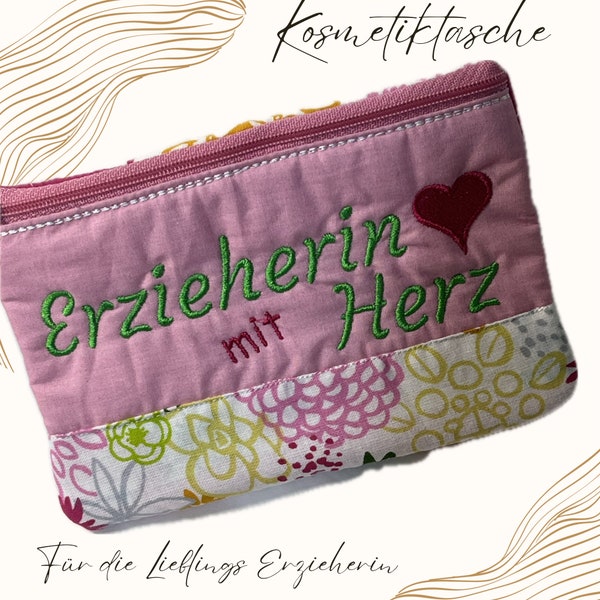 Kosmetiktasche   „Erzieherin mit Herz“ Geschenk zum Abschied Weihnachten Kindergarten