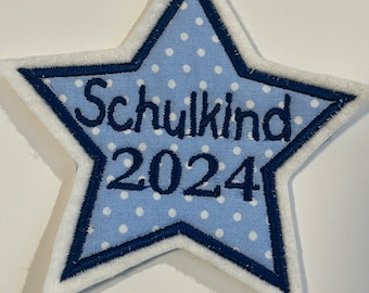 Applikation / Aufnäher / Button SCHULKIND 2024 Stern WUNSCHFARBE