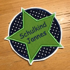 Applikation / Aufnäher / Button Stern im Kreis SCHULKIND mit Namen Wunschfarben Bild 9