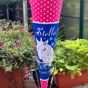 Einhorn Schultüte aus Stoff mit Namen und Motiv personalisiert / Farben nach Wunsch