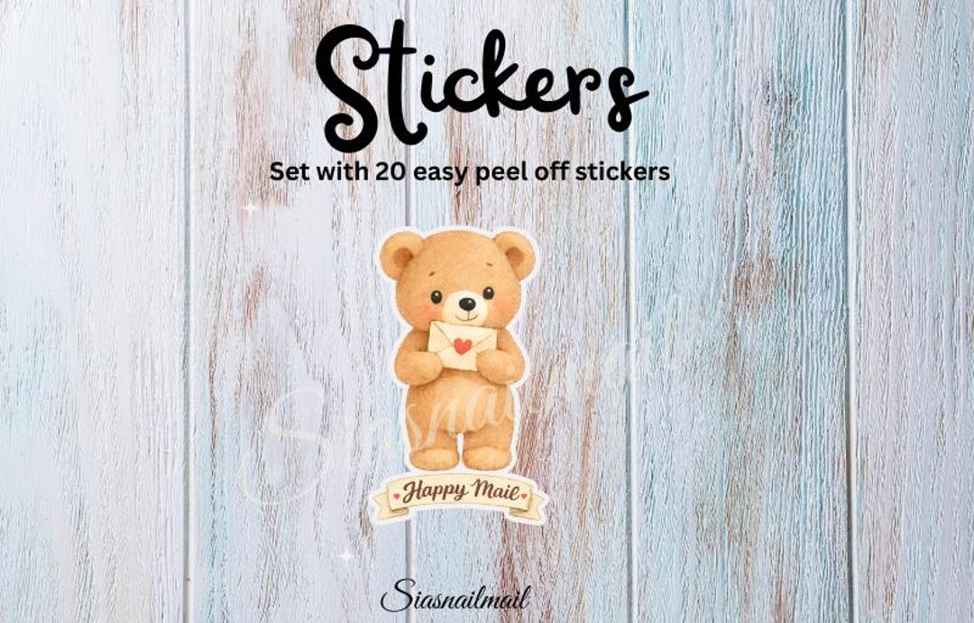 Happy Mail Teddy Sticker – 20 Sticker Flakes – Cute Bear With Letter ...