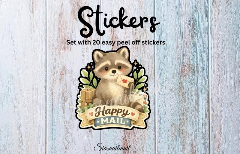 Happy Mail Sticker Raccoon – 20 Sticker Flakes – Cute Raccoon With ...