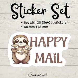 20 Adesivos Recortados – Preguiça com Letra | "Happymail" - autoadesivo - adesivo de carta