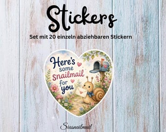 Here's some snail mail for you stickers – Heart-shaped snail stickers – Happy Mail, Penpal, Postcrossing, Snail Mail stickers (ST2636)