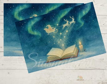 Cartolina di Natale - Libro magico con Babbo Natale e cielo stellato, biglietto di Natale (PK2525)