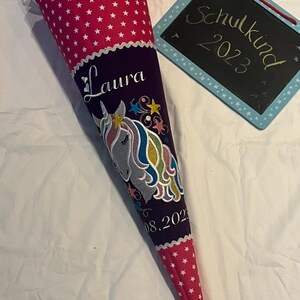 Einhorn Schultüte aus Stoff mit Namen und Motiv personalisiert / Farben nach Wunsch