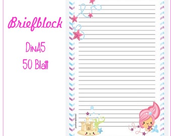 Letterblock Block Notepad Writing Pad Stationery "Mermaid" A5 50 Sheets