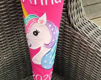 Einhorn Schultüte aus Stoff mit Namen und Motiv personalisiert / Farben nach Wunsch -