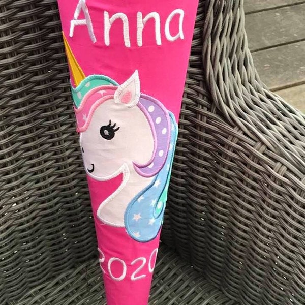 Einhorn Schultüte aus Stoff mit Namen und Motiv personalisiert / Farben nach Wunsch -