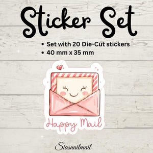 20 Adesivos Recortados – Envelope Kawaii | "Happymail" - autoadesivo - adesivo de carta