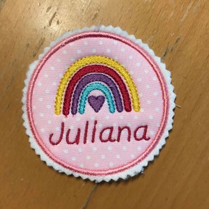 Button rainbow with name - desired colors with Velcro or iron-on foil / satchel / school cone