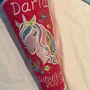 Einhorn Schultüte aus Stoff mit Namen und Motiv personalisiert / Farben nach Wunsch