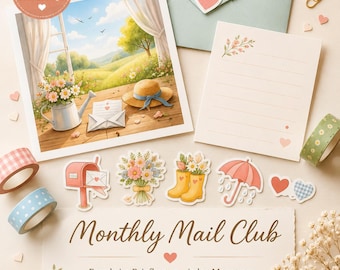 Monthly Mail Club – liebevoll gestaltete Post im Abo – exklusive Postkarte & Sticker – Snail Mail Überraschung jeden Monat - siasnailmail