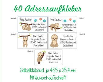 Adressaufkleber 40 Stück Faultier  - Motivwahl im Angebot