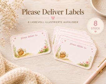 Snail Mail Please Deliver To Sticker – 8 Adressaufkleber mit süßer Schnecke – Cozy Snailmail Label für Happy Mail & Penpal Post (PDT0002)