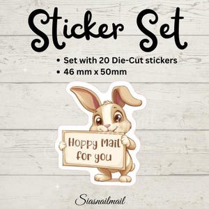 20 Adesivos Recortados – Coelho com Placa | "Hoppy Mail for You" - autoadesivo - adesivo de carta