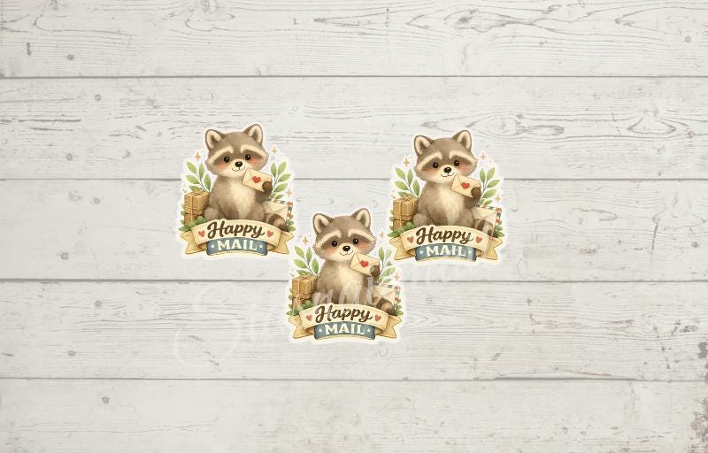 Happy Mail Sticker Raccoon – 20 Sticker Flakes – Cute Raccoon With ...