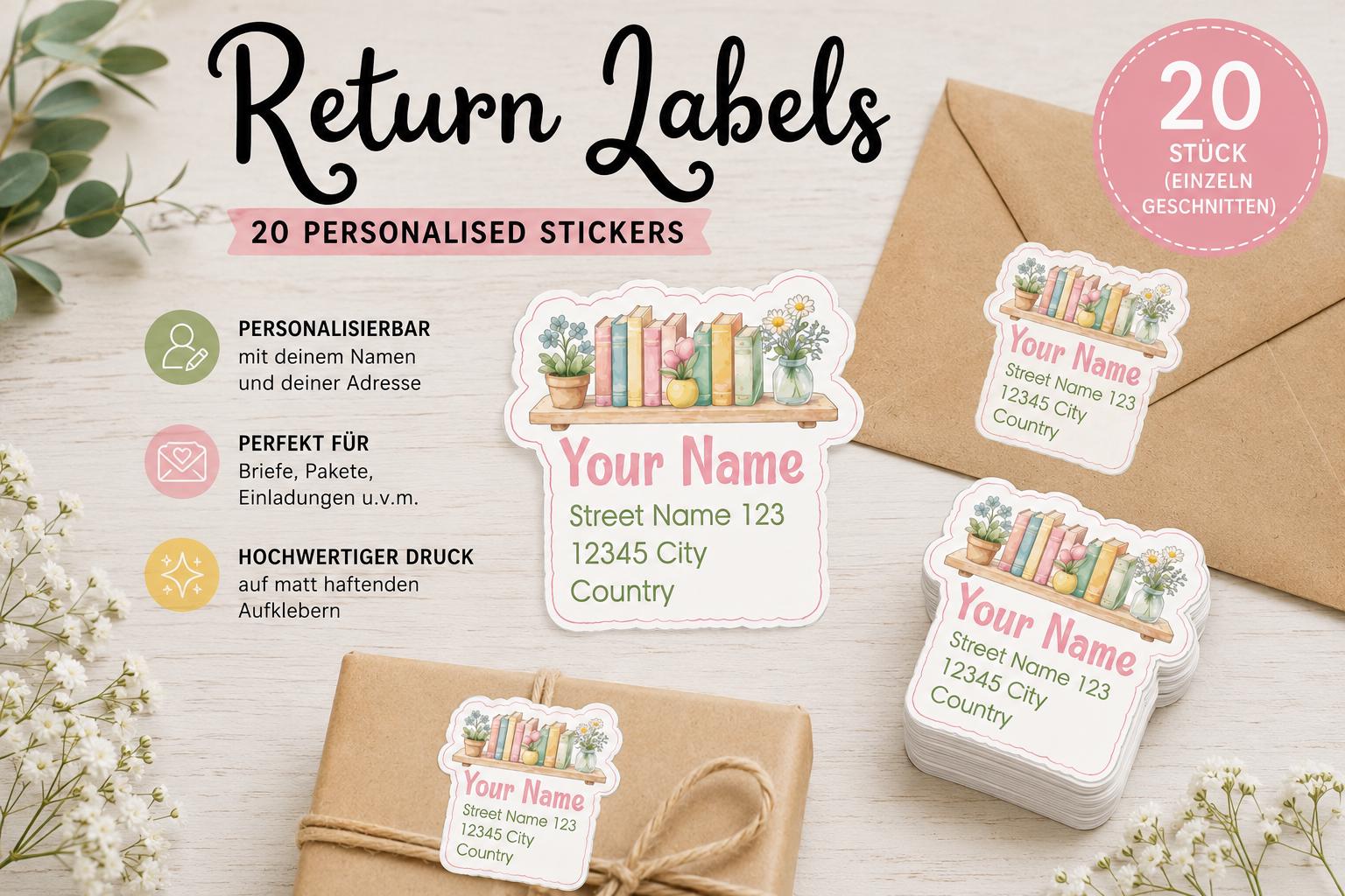 Personalized Return Labels Bookshelf – 20 Address Stickers – Return ...