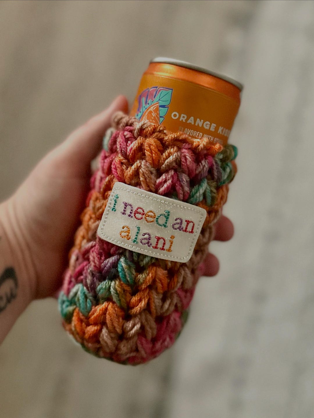 Crochet Skinny Can Cozy With “I Need an Alani” Patch - Etsy