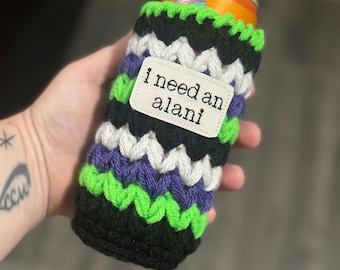 Witches Brew inspired Crochet Skinny Can Cozy with “I Need an Alani” Patch