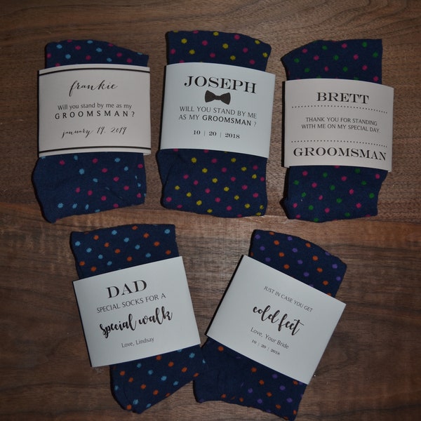 Étiquettes de chaussettes Groomsmen, Étiquettes de chaussettes Père de la mariée / marié, Étiquettes de chaussettes personnalisées, Étiquette de chaussette Groom