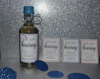 Fourth of July Favors, Fourth of July Mini Wine Bottle, Sip Sip Hooray Favor, 4th of July Party Favor