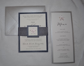 Navy Winter Wedding Invitation Suite, Winter Wonderland Invitation, Winter Wedding Invitations