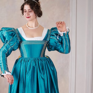 Sea Blue 1530s Italian Renaissance dress Borgia Taffeta Dress