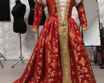 16th Century Venetian Renaissance Gown with  Removable Sleeves, Historical Courtesan dress