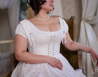 Regency Front and Back Laced Short Stays 1800 Empire Corset Bustier
