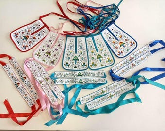 18th Century Embroidered Pocket and Garters, Historical Costume Accessory for Rococo Events
