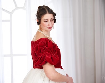 1830 Red and white Ball Velvet dress for Victorian Events