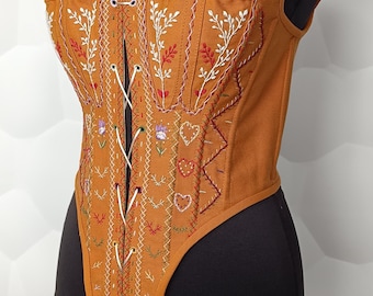 Rococo Stays, Hand Embroidered Corset