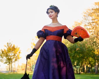 Purple and Orange Biedermeier 1820s Halloween Dress Early Victorian Late Regency Costume
