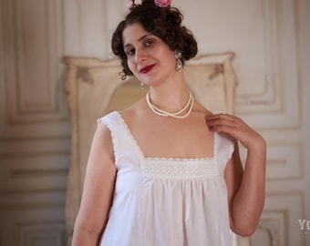 1870s Victorian Sleeveless Chemise with Lace Incertions
