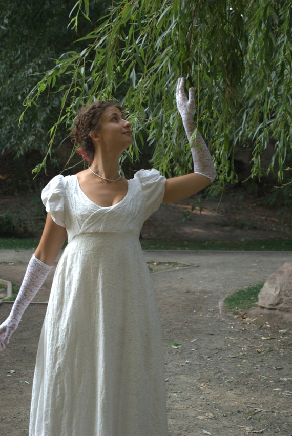 1800s Regency Wedding High Waist Dress, Napoleonic Jane Austen Bridgerton  Ball Gown 