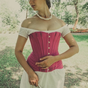 Pink 1890s Victorian S-silhoette Flossing Corset Gilded Age Lingerie
