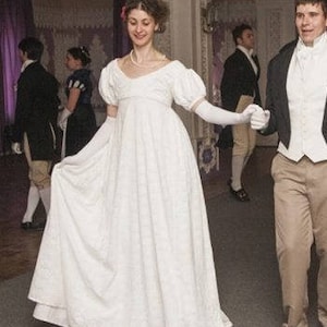 1800s Regency Wedding High Waist Dress, Napoleonic Jane Austen Bridgerton Ball Gown