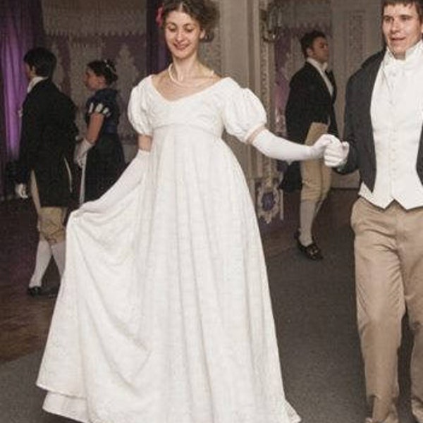 1800s Regency Wedding High Waist Dress, Napoleonic Jane Austen Bridgerton Ball Gown