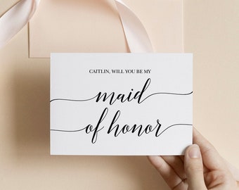 Maid Of Honor Proposal Card For Bridesmaid Box, Instant Download, 100% Editable Text, Printable Card, Folded Card, DIY