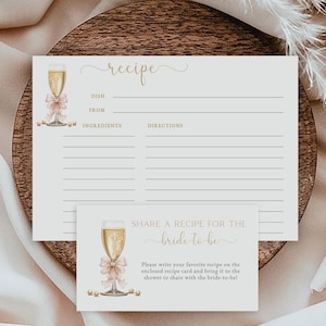 Parels en Prosecco-receptkaartsjabloon, kaart voor bruidsdouche-receptverzoek en receptkaart met strik champagneglas, bewerkbare sjabloon, Aiden