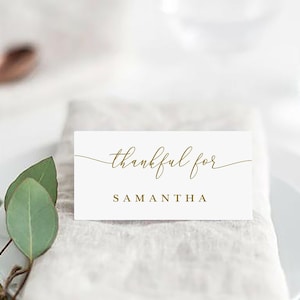 Friendsgiving Place Card Template, Modern Thanksgiving Placecard Gold, Instant Download, Edit Yourself