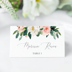 Custom Wedding Reception Place Card, Wedding Place Card Printable, Placecard Template, Boho Blush Greenery Seating Card Template For Wedding