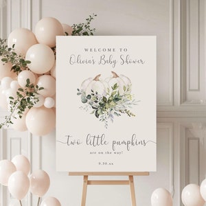 Fall Twin Baby Shower Welcome Sign, Two Little Pumpkins Baby Shower Entrance Sign With Two Pumpkins, Instant Download, Template #MCD1128