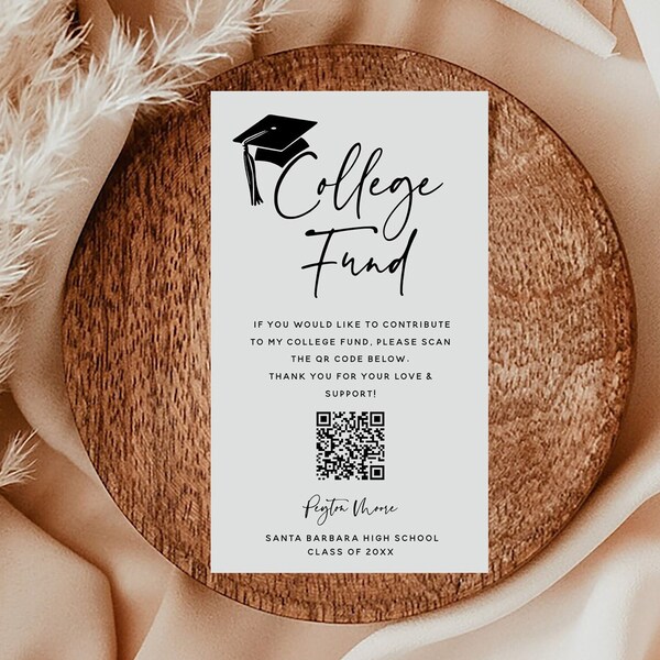 Graduation Insert Card for College Fund With Qr Code, Editable - Etsy